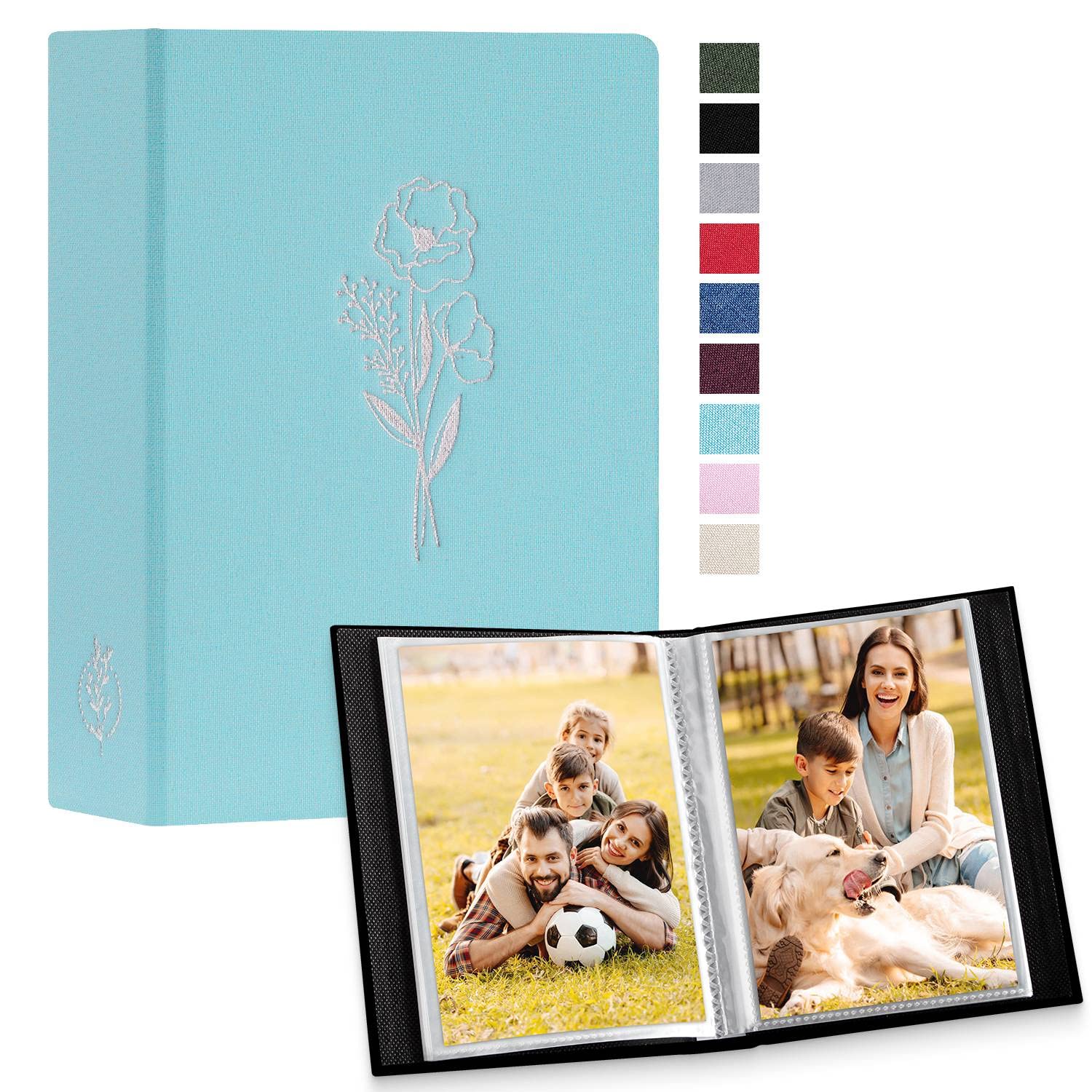 Lanpn Small Photo Album 6x4 2 Packs, Each Pack holds 50 Pictures, Slip in Pockets Mini Linen Top Loading Photo Albums for Portrait Only 10x15cm Picture Teal