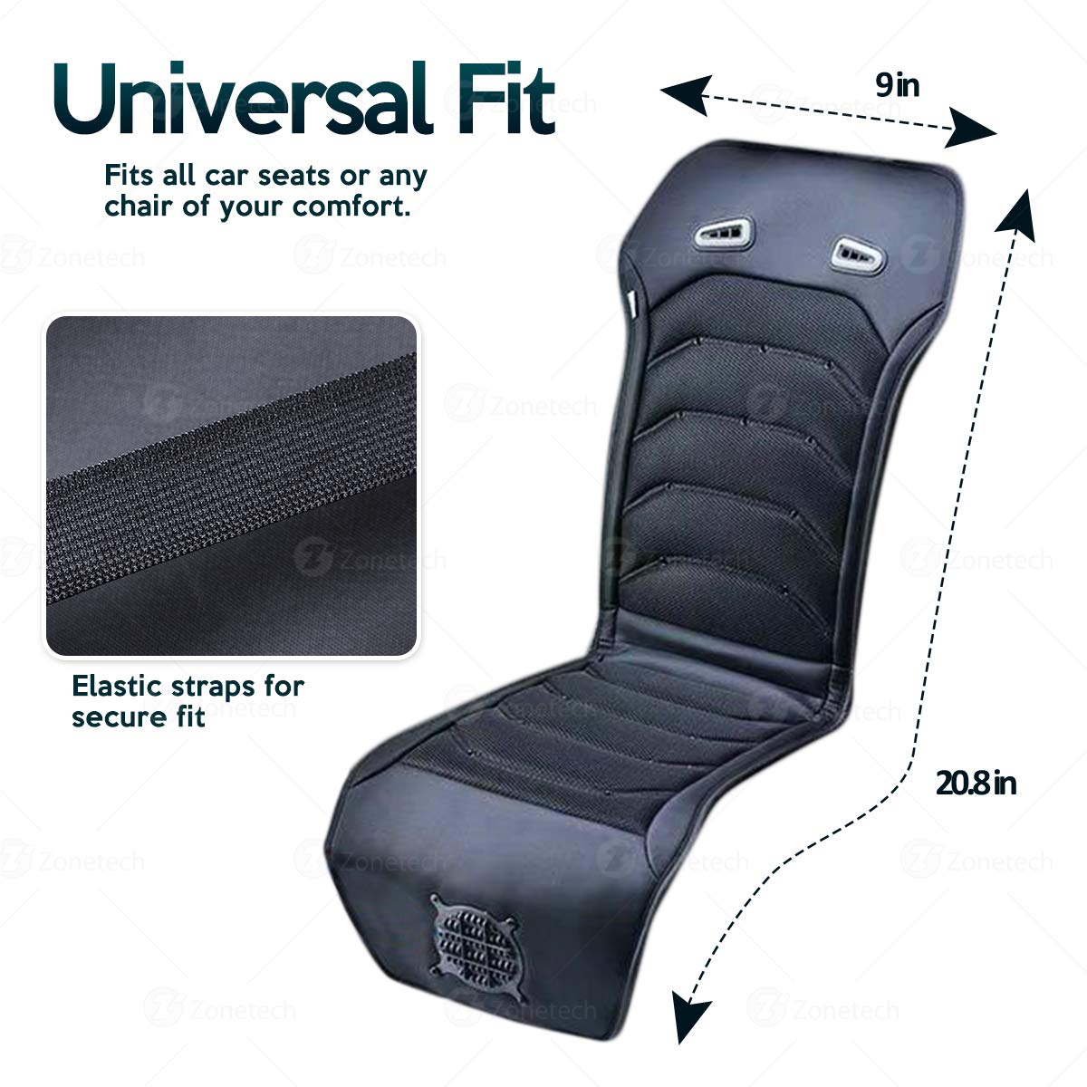 Black Polyester Seat Cover SE0074 Zone Tech Car Seat Cooling Cover - Summer Ventilation Cushion With Air Fan (Black, Polyester) Cooling Car Seat - Foto 7