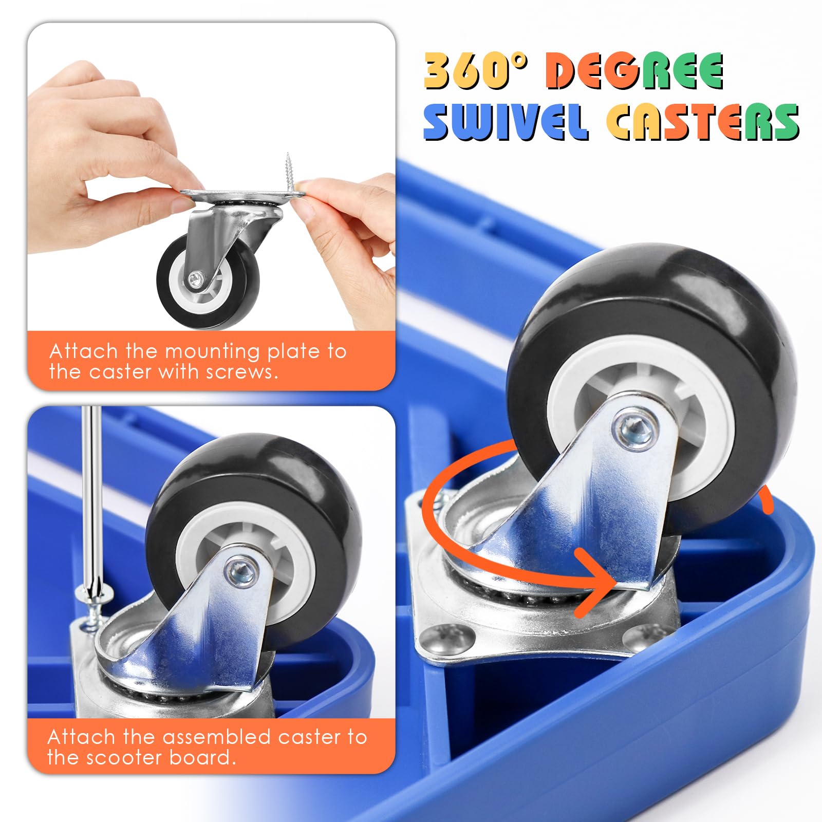 4 Scooter Boards with Handles for Kids Sitting, Floor Scooters Gym Scooters Set with Ropes for School Gym Activities and Indoor Outdoor Play