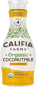 Califia Farms - Organic Unsweetened Coconut Milk, 48 Oz, Dairy Free, Vegan, Plant Based, Non GMO, Low Calorie, USDA Organic