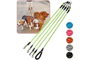 LUCK DAWN Dog Double Leashes,Comfortable Dog Leash with Reflective,No Tangle Triple Leash for Dogs (Green Four Leashes)