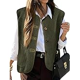 Tanakneo Womens Fuzzy Fleece Vest Sleeveless Button Down Fall Sherpa Jacket Winter Warm Old Money Outerwear with Pockets
