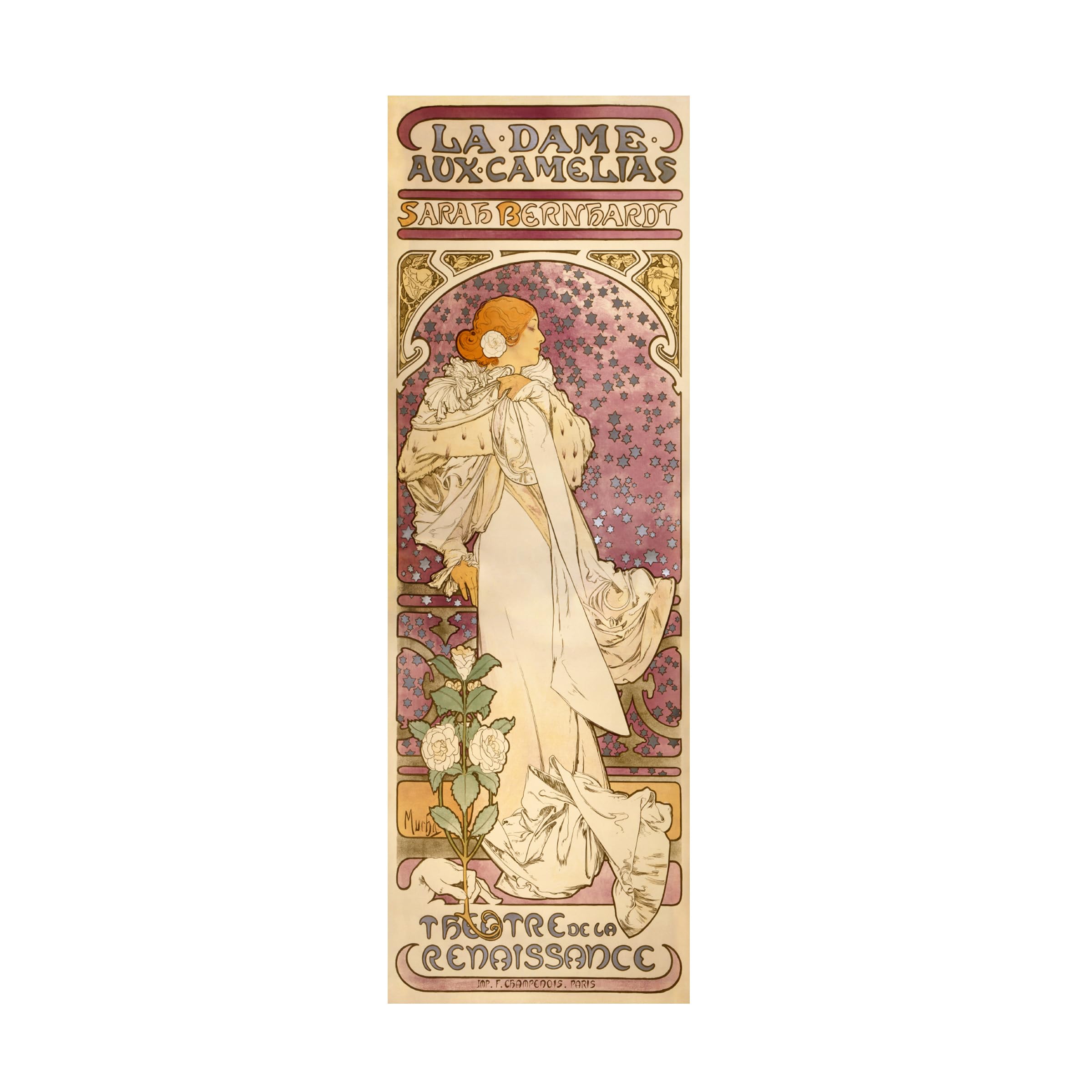 Photo 1 of Trademark Fine Art Canvas Wall Art - Alphonse Mucha 'The Lady of the Camellias - Sarah Bernhardt, 1896' Wall Art for Living Room, Bedroom, or Office Décor 6 x 19 Inches