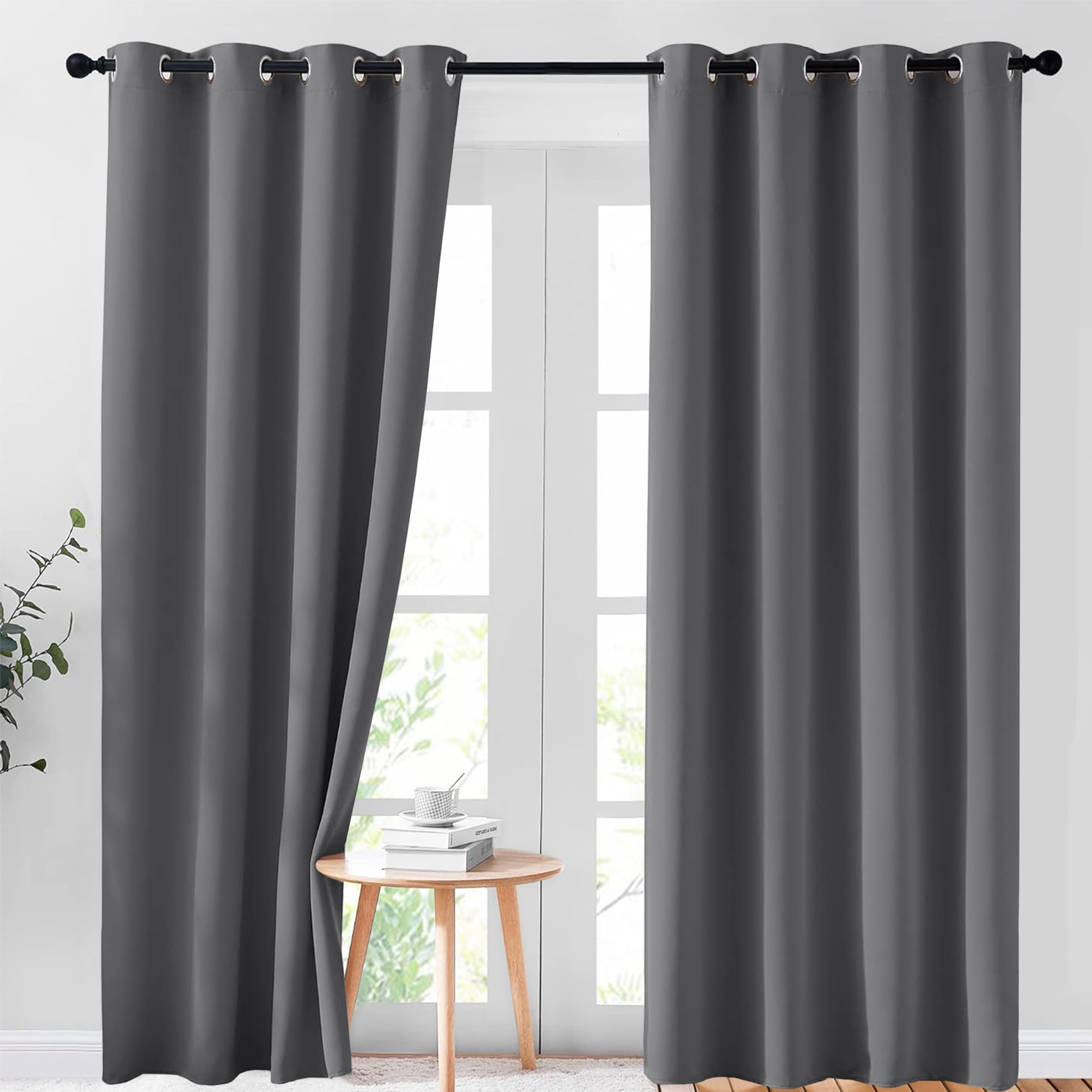 AR Ware Charcoal Blackout Curtains - 2 Panels Drapes Eyelet Thermal Curtains for Living Room and Bedroom - Energy Saving - Soundproof lightweight curtains (46 x 90 inches)