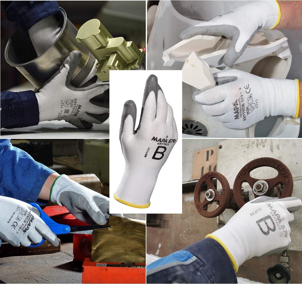 Krytech 579 PU Cut Resistant Protective Safety Work Gloves Low Cut B (EN388), Workman, Mechanics, Builders, Site, Construction White Size 11 (XXL) (1 Pair)