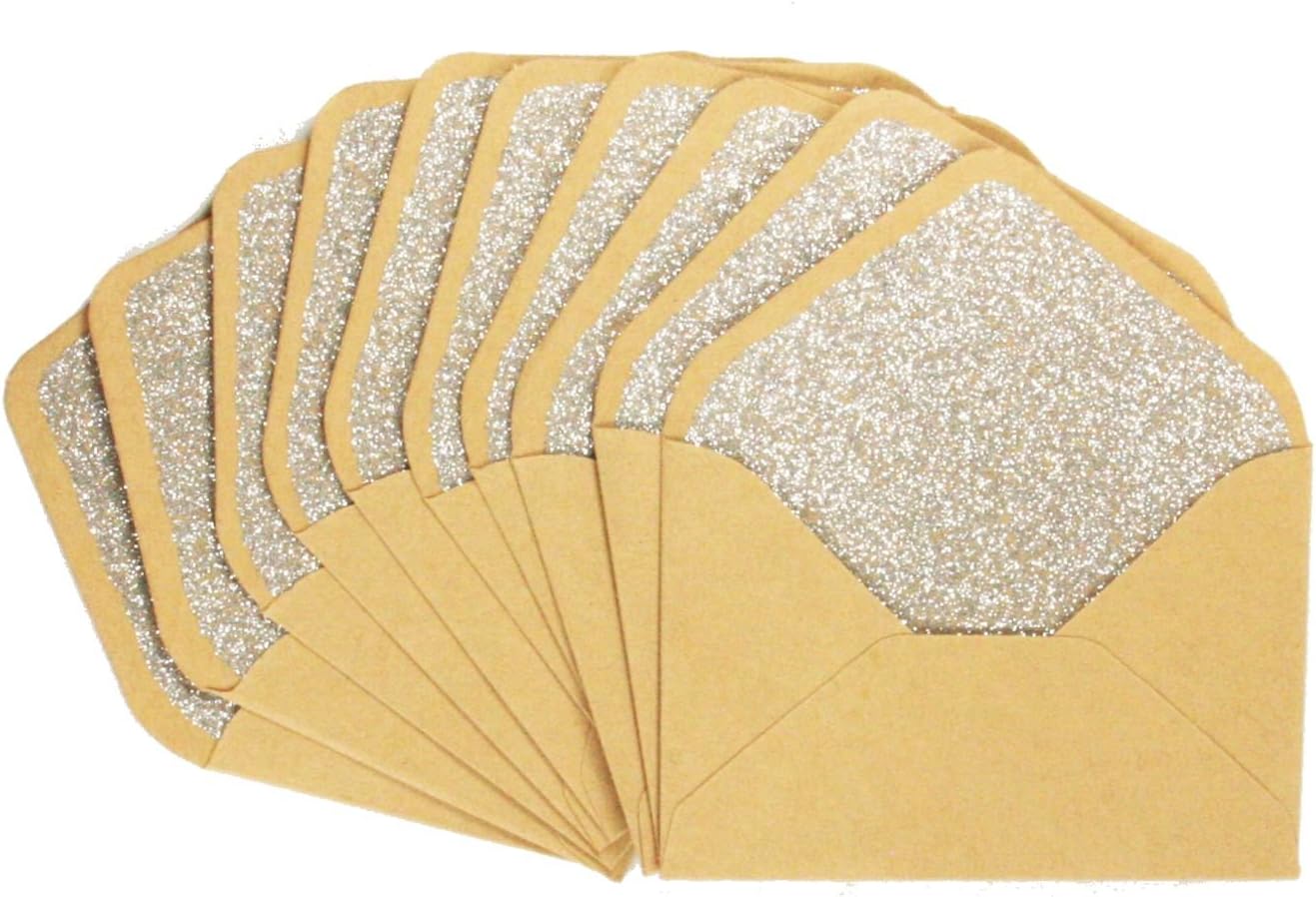 1 x 10 Pack of Glittered Envelopes 10cm x 7cm Silver or Gold Glitter Invitation Small