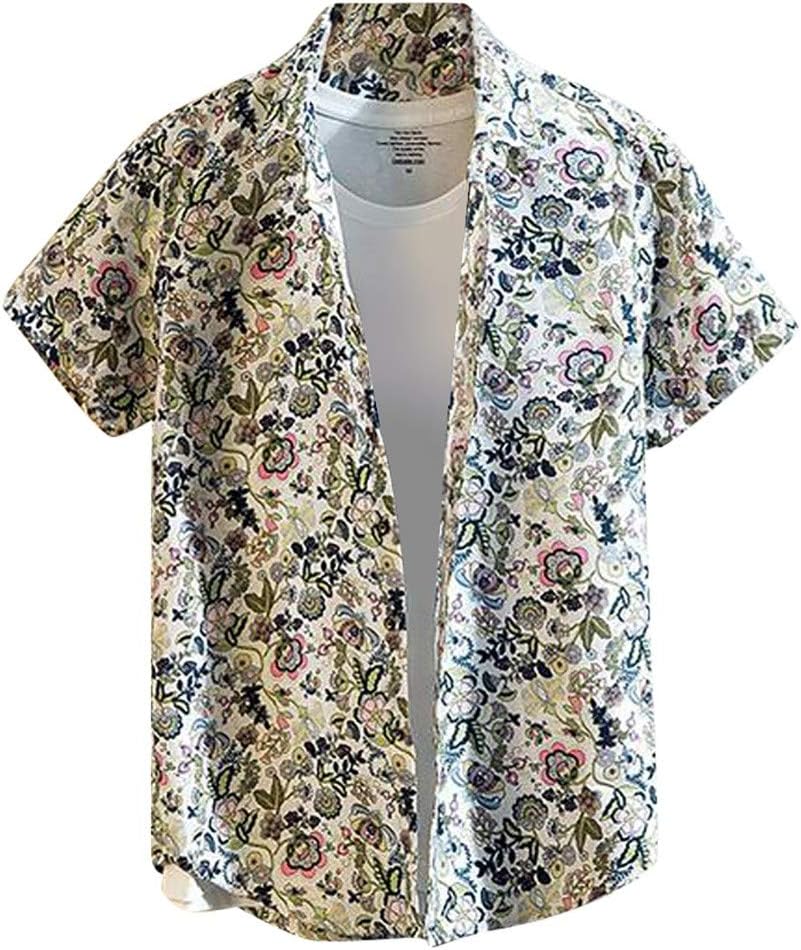 Allywit-Mens Printed Casual Fashion Hawaiian Loose Short Sleeve Button Down Beach Aloha Shirts Big and Tall