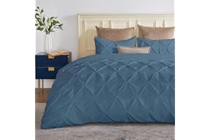 SLEEP-NEST Luxuries Decorative Pinch Pleated Pintuck Duvet Cover Super King 108x98 Size 3 Piece with Zipper Closure & Corner Ties 100% Egyptian Cotton Soft & Cozy, Medium Blue
