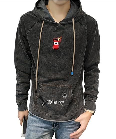 Amazon Yogly メンズ デニムカジュアルパーカー かっこいいパーカー メンズ パーカーおしゃれ ファション 保温 防寒 学生 通勤 メンズ パーカー ゆったり シンプルパーカー 秋スタイル スポーツパーカー 帽子付き トレーナー パーカー 通販