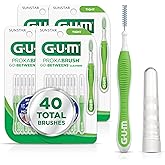 GUM Proxabrush Go-Betweens Tight Interdental Brushes, 10 Count (4 Pack) | Triangular soft bristles, Nylon-coated wire safe for braces &amp; implants, Reusable with breathable travel cap, 10 days of use