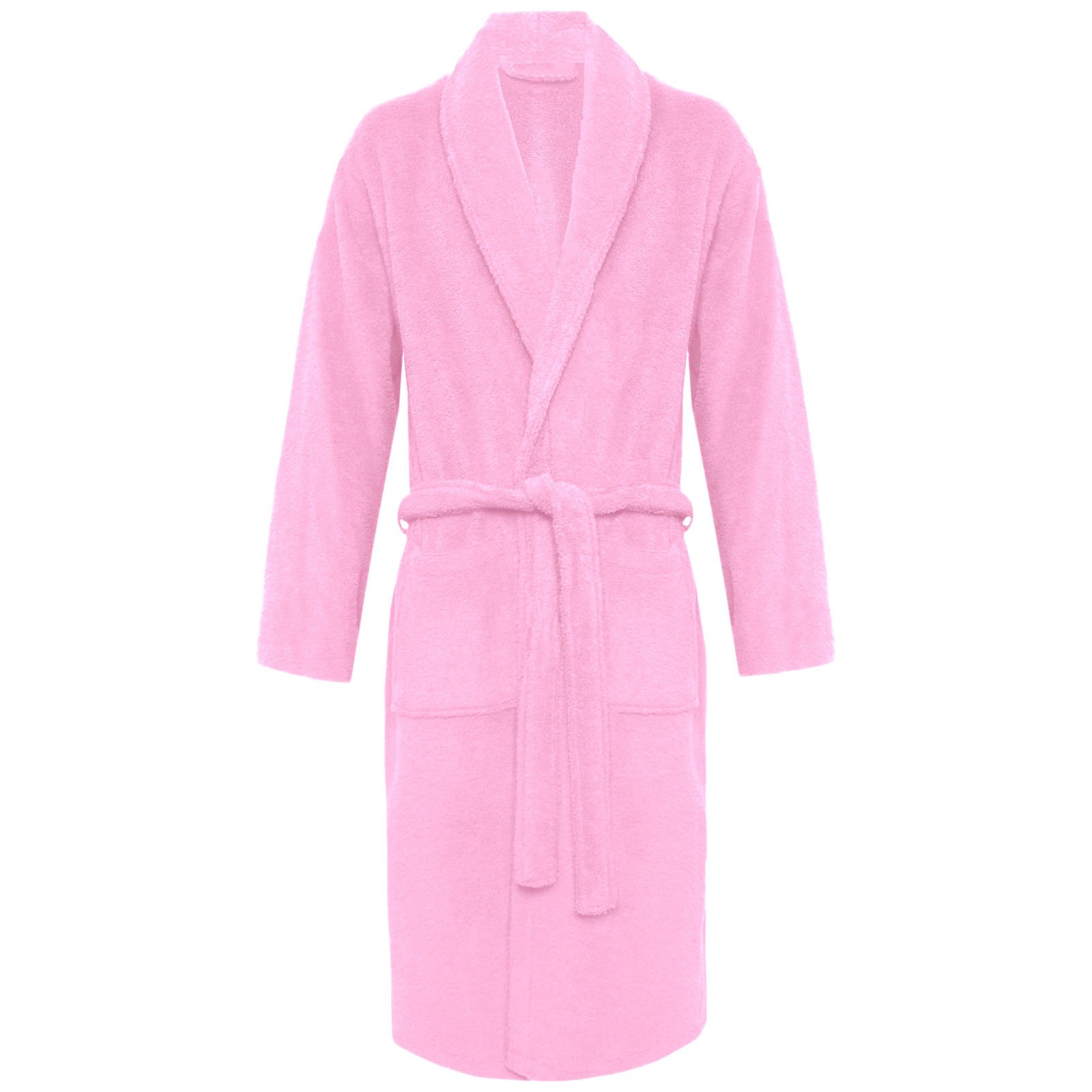 MyShoeStore Egyptian Cotton Terry Towelling Bathrobe with Shawl Collar, Pink, One Size