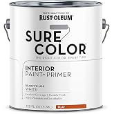 Rust-Oleum 380215 White Sure Color Interior Paint + Primer, Flat, 1 Gal