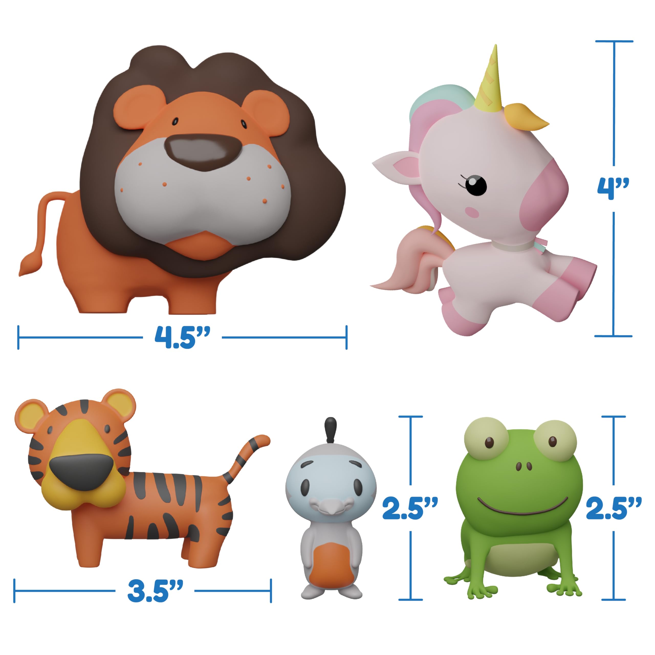 SplashEZ Animal Bath Toys | Mold Free Bath Toys for Kids & Toddlers with No Hole for Water | Lion & Friends Ideal Size for Little Hands | Safe, Durable for Baby Tub Pool Boys Girls Ages 0 & Up, 5-pack