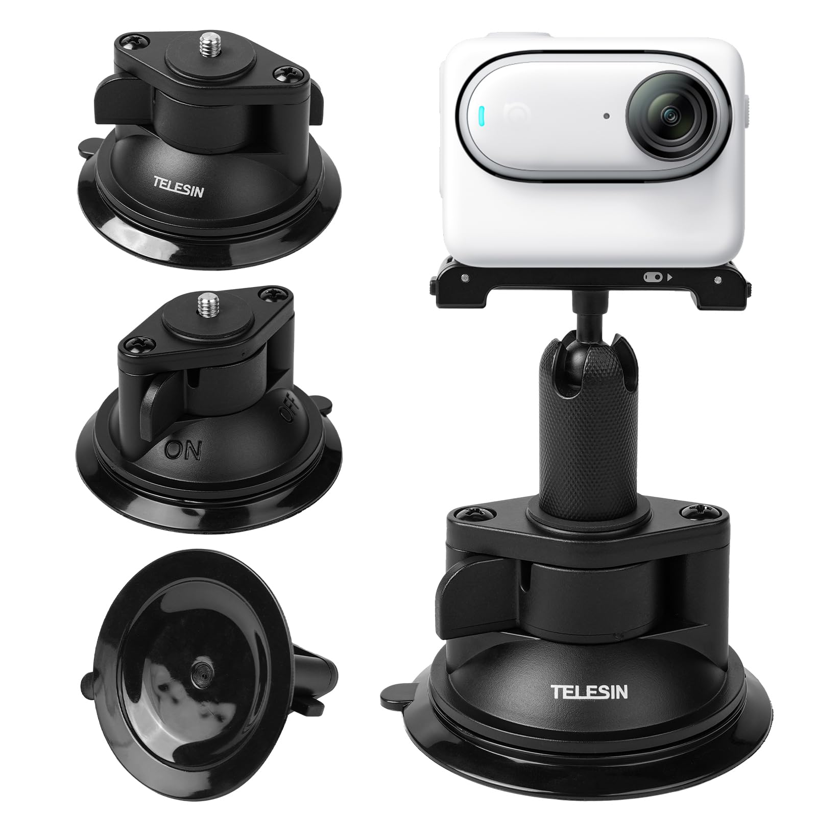 Telesin Magnetic Mount + Suction Cup Kit for Insta 360 Go3, Car Motorcycle Windshield Window Dashboard Dashboard Bar for Metal Tube Roll Attachment for Insta 360 GO3 Accessories