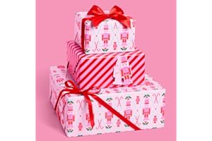 xo, Fetti Pink Nutcracker Wrapping Paper + Tag Set - 12 Sheets | Christmas Gift Wrap, Decorative Christmas Bag, Holiday Party Favor, Girly Presents