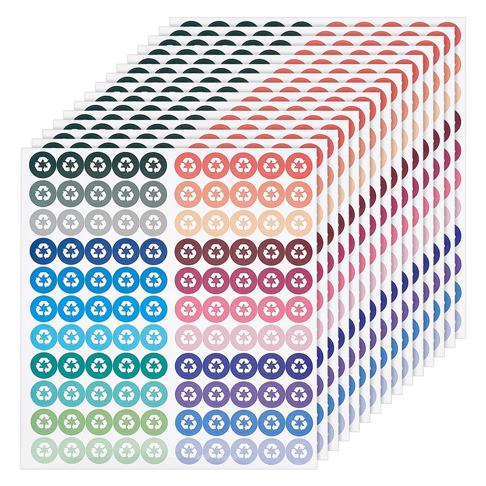 BENECREAT 1650 Stickers Trash Planner Stickers Small Recycle Logo Icon Stickers, 1/3" Diameter, Multicolor for Reminding People to Separate and Recycle Waste Proper (15 Sheets, 110Pcs/Sheet)