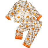 Ayalinggo Toddler Baby Girl Halloween Pajamas Feather Satin Silk Button Down Pumpkin Pjs Outfit Nightgown Jammies Lounge Set