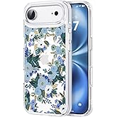 FEWGEY Clear Phone Case for iPhone 17 Air Compatible with Magsafe, Cute Blue Flowers Design Magnetic Shock Proof Heavy-Duty Protection for Men Boys Women Girls