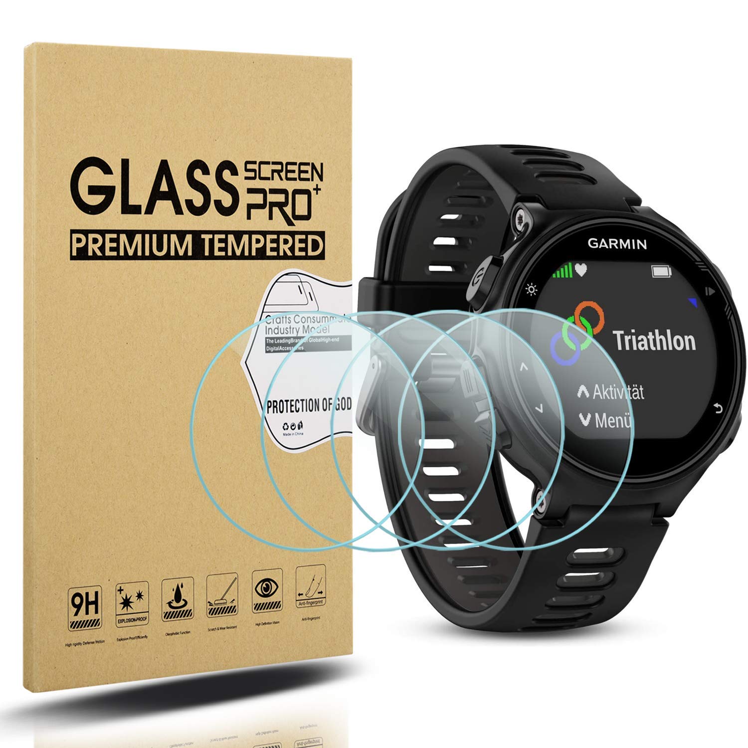 Diruite 4-Pack for Garmin Forerunner 735xt Screen Protector Tempered Glass [2.5D 9H hardness] [Anti-Scratch] [No-Bubble]