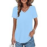 Elesomo Womens T Shirts V Neck Summer Short/Long Sleeve Cotton Tops Tees
