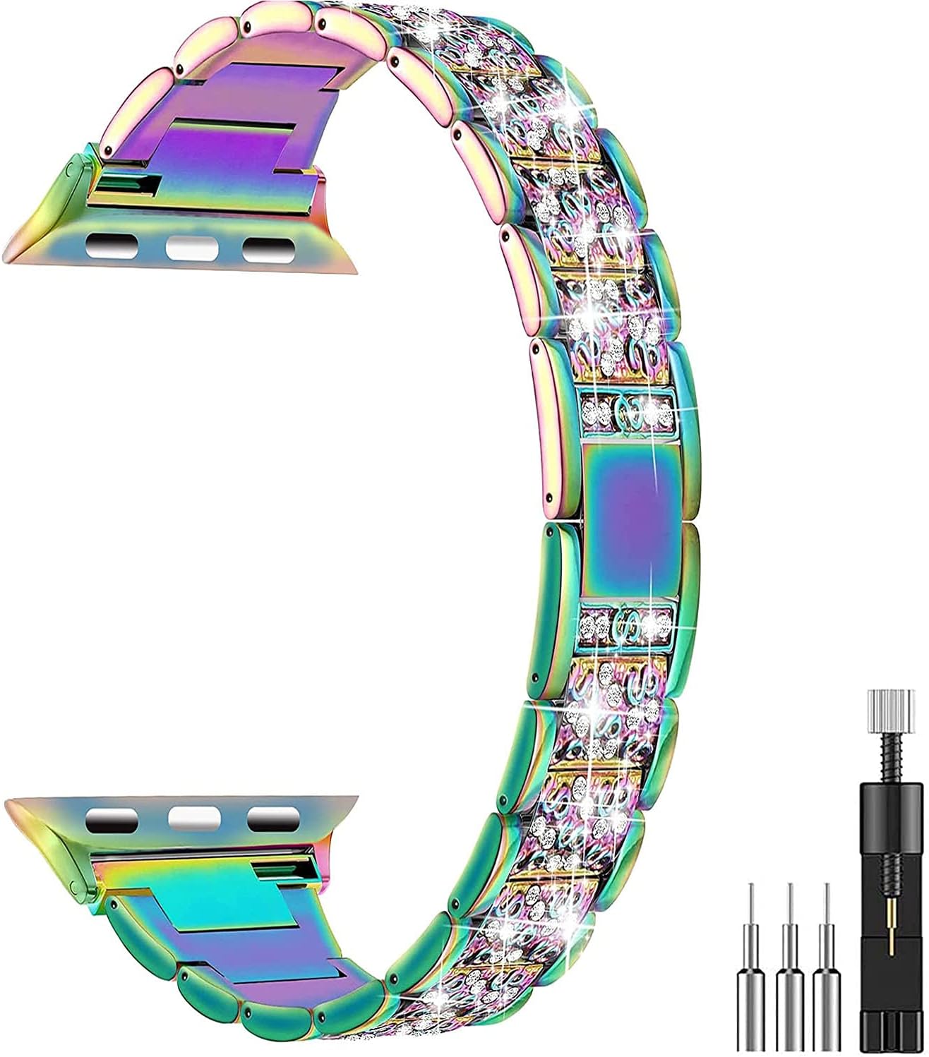 Mangoton Bling Bands Compatible for Apple Watch Band 42mm 44mm, Diamond Watch Strap for Series 6/5/4/3/2/1/SE, Rhinestone Stainless Steel Metal Wristband Strap iWatch Bands for Women (Colorful)
