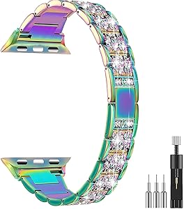 Mangoton Bling Bands Compatible for Apple Watch Band 42mm 44mm, Diamond Watch Strap for Series 6/5/4/3/2/1/SE, Rhinestone Stainless Steel Metal Wristband Strap iWatch Bands for Women (Colorful)