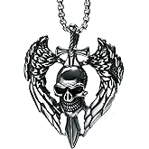 bahamut Mens Skull Dragon Cross Pendant Necklace for Men Silver Cool Goth Accessory Jewelry with Stainless Steel Chain