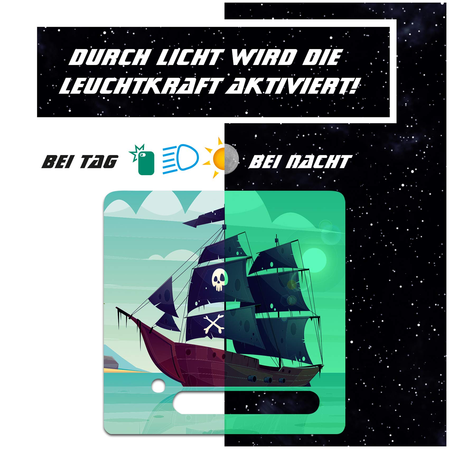 yabaduu Protective film, protective cover, luminous sticker for Toniebox, perfect fit, self-adhesive, child-friendly film for children, toys (Y031-25 pirate ship, glow-in-the-dark)