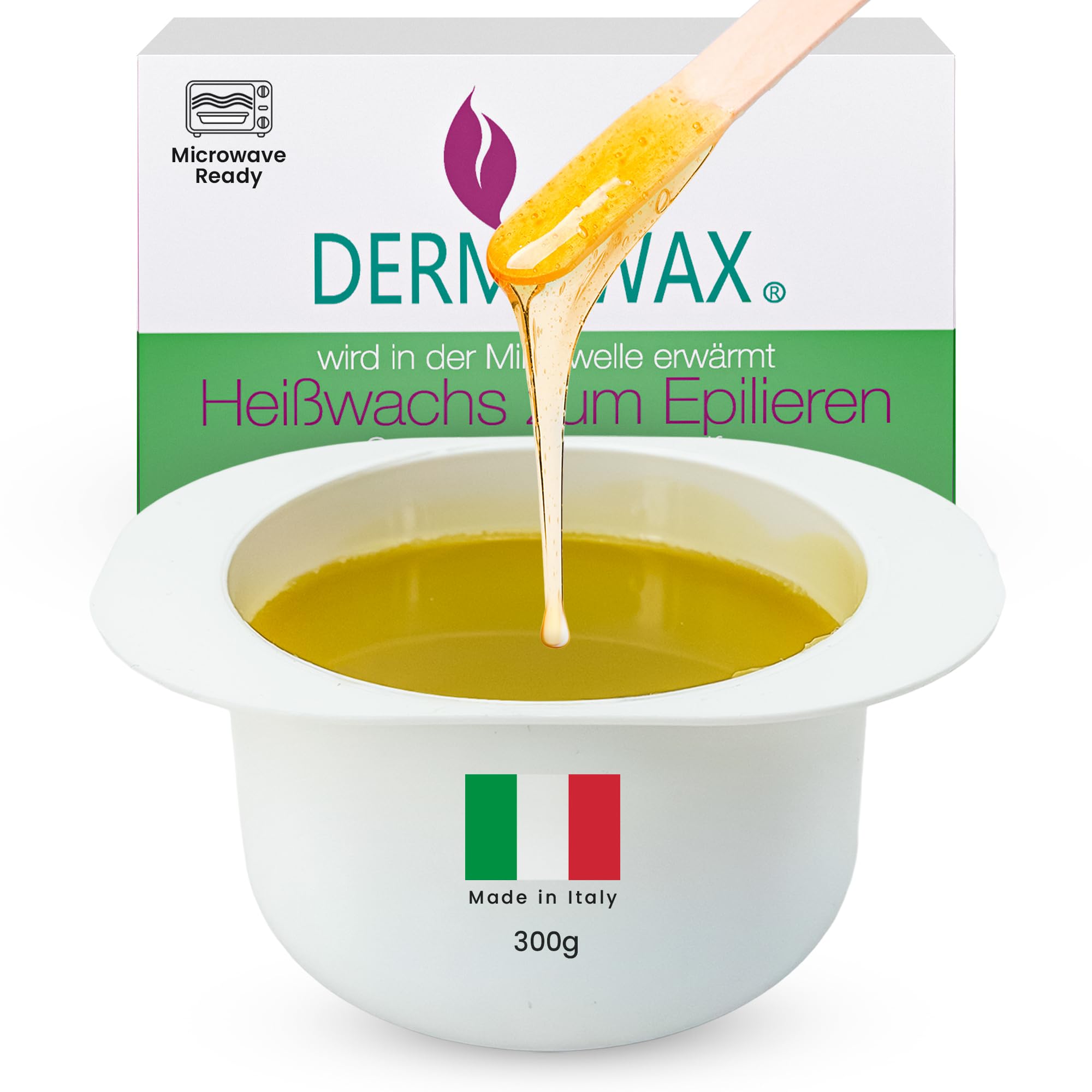 Dermawax 300 grams Jar of Hot Depilatory Film Wax- Heating in the Microwave Oven with Spatula- Stripless Waxing for Full Body Hair Removel for Home or Professional Use- For all type of Skin Waxing Kit