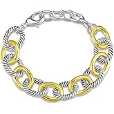 UNY JEWEL Twisted Cable Wire Link Chain Bracelet Two Tone Designer Brand Inspired Women Jewelry Valentine (2 Tone)