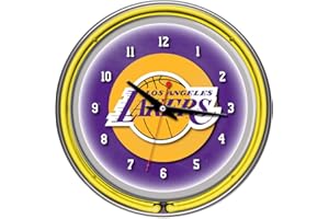 TRADEMARK GLOBAL Los Angeles Lakers NBA Chrome Double Ring Neon Clock