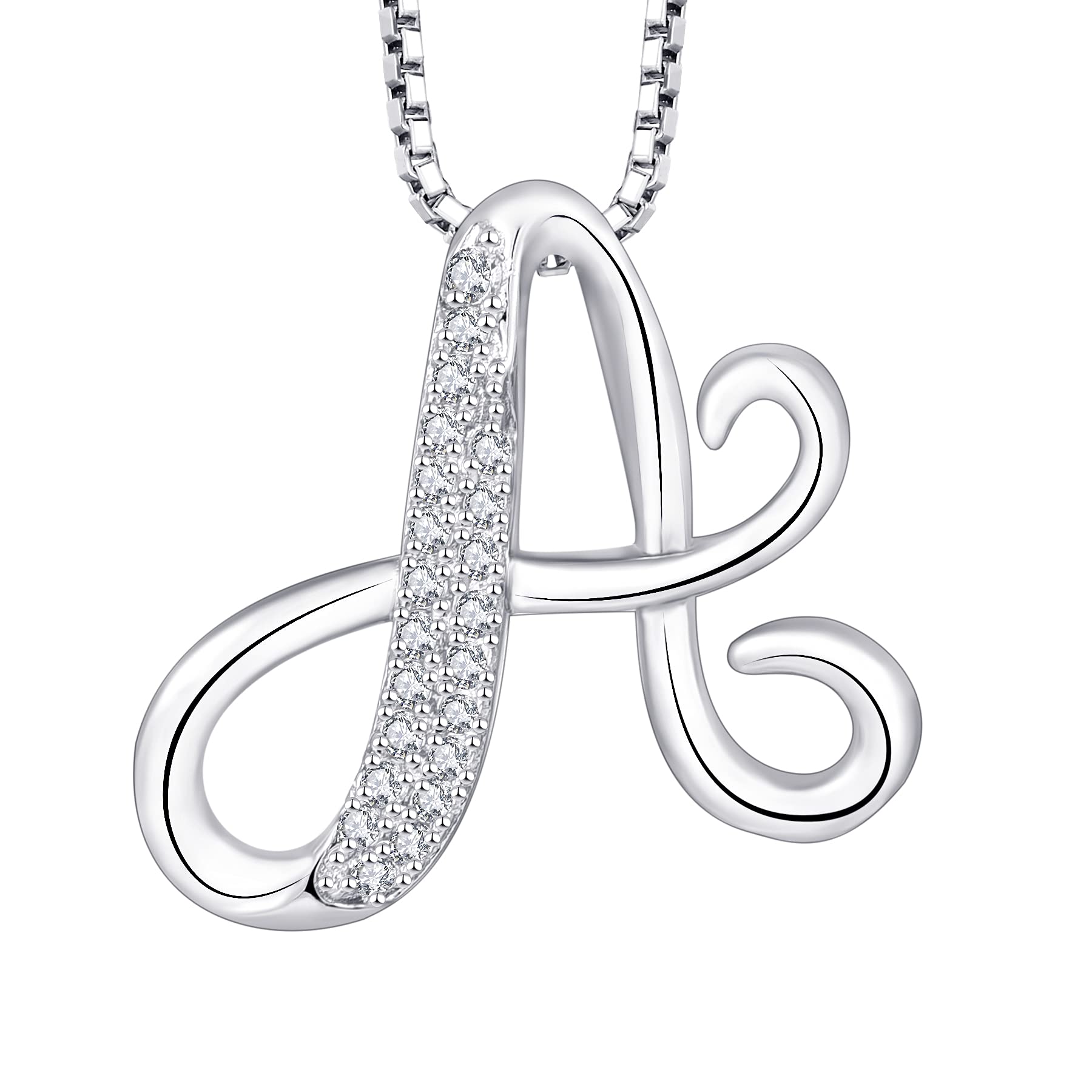 starchenie Letter Necklace Lucky Letter A Necklace Zircon Pendant 925 Sterling Silver Necklace for Women