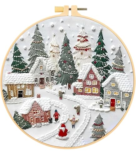 YEESAM ART Kit De Broderie Au Point De Croix Pour Débutants, Enfants Et Adultes – Retour De Noël Estampillé 11 CT 69 × 54 Cm – Travaux D'aiguille à Faire Soi-même, Cadeaux