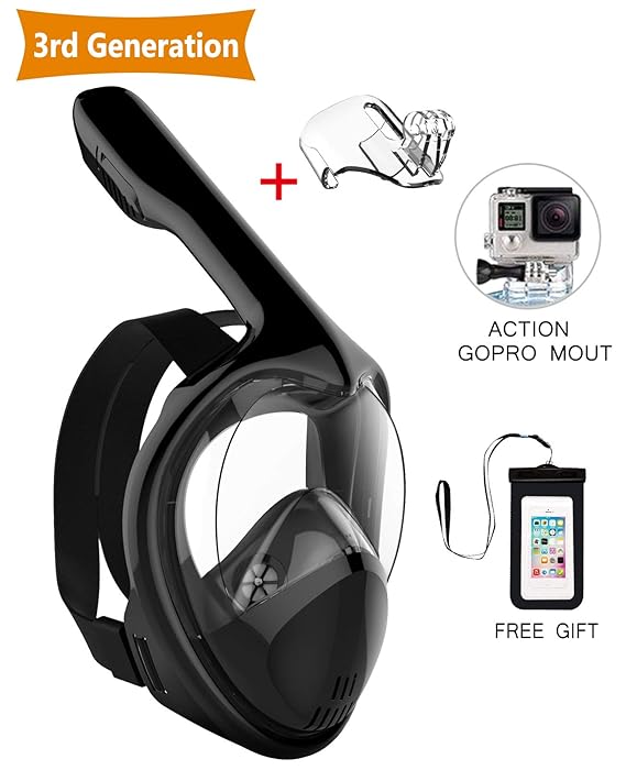 Tooklanet Schnorchelmaske vollemaske Gesicht Easy Breathe für Erwachsene Kinder, HD-Spiegel Panorama 180 °Ansicht Tauchermask