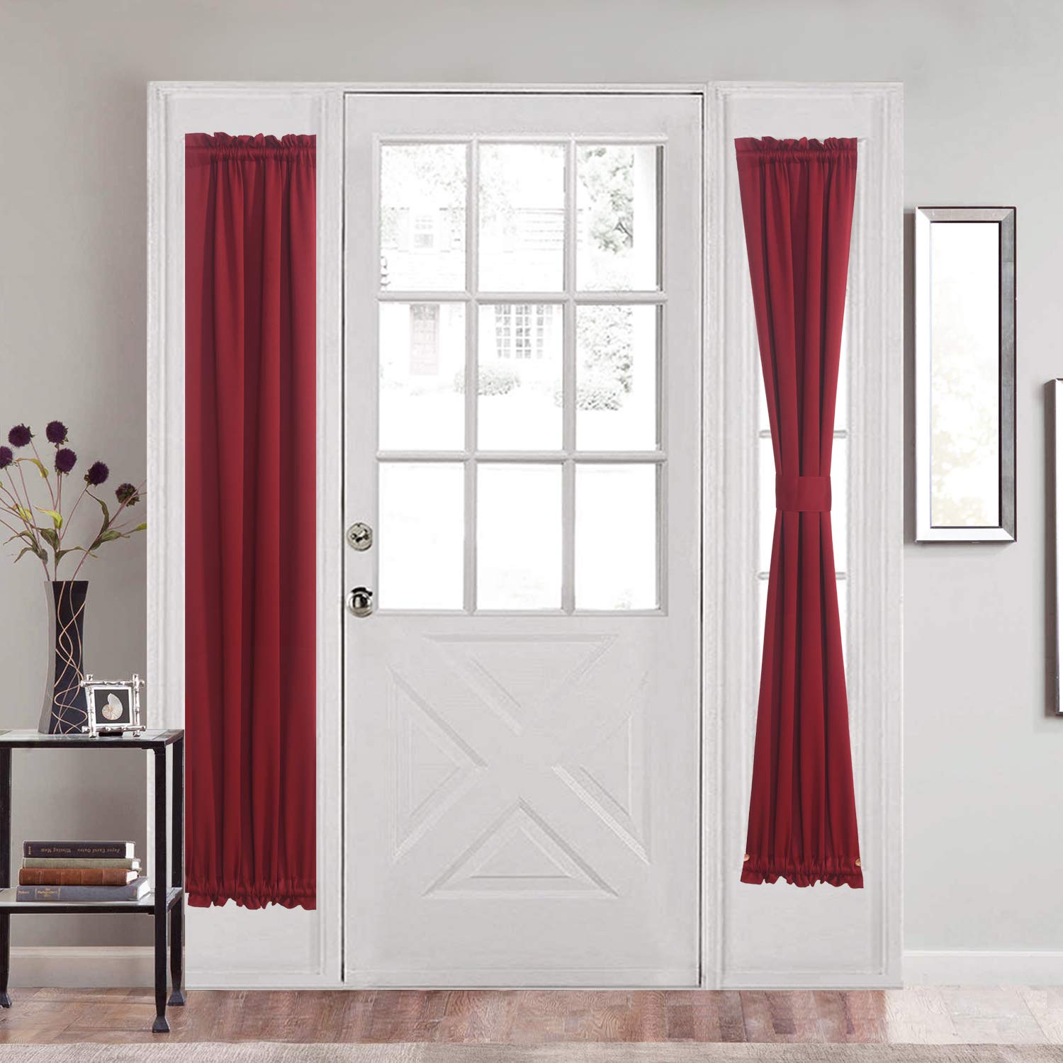 Aquazolax Blackout Door Window Curtains Drapery for Privacy - Elegant Window Treatment Rod Pocket French Door Side Panels 25x72-Inch - 1 Piece, Red โ image 1