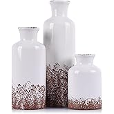 Gray Ceramic Vase Set - 3 Grey Small Vases, Farmhouse Country Flower Vase Home Decor, Living Room Decoration, Table Decoratio