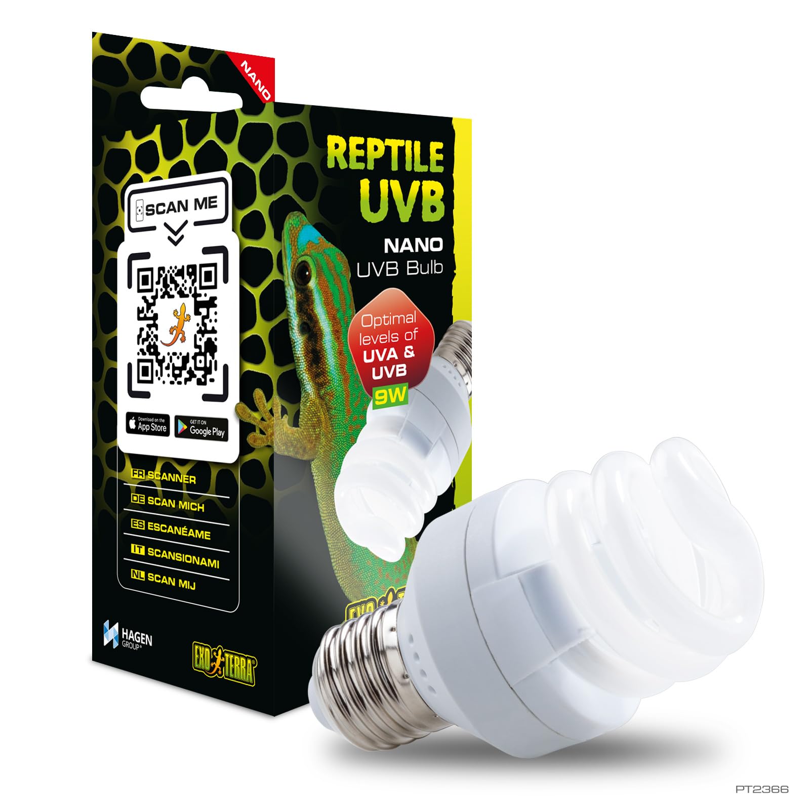 Exo Terra Reptile UVB Nano 9W Bulb, Compact UVA/UVB Reptile Light for Nano & Mini Terrariums, Vitamin D3 Support for Healthy Calcium Absorption