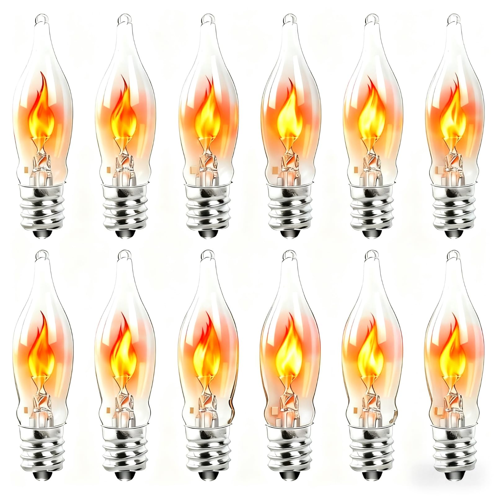 Photo 1 of Pallerina Flicker Flame Light Bulbs, Flame Shaped Bulb Dances with a Flickering Orange Glow, E12 Chandelier Flickering Candelabra Light Bulbs, 12 Pack, 1 Watt