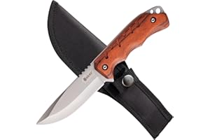 REAT Fixed Blade Knife,8 inch 440 Stainless Steel Bushcraft Knife for Camping,Skinning,Outdoor,Wood Handle,Nylon Sheath Included,Gifts for Husband,Father,Friend