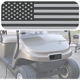 E-Z-GO Golf Cart Front Name Plate with Black &amp; Grey American Flag Design, Fits 2014-2022 TXT, 2010-2015 2FIVE, 2008-2017 RXV, 2012-2016 Terrain, 2010-2022 Valor, and 2017-2022 Elite