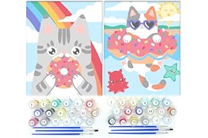 Astrakuma Studio Paint by Numbers for Kids Ages 8-12 - Cat Donut Painting by Number Kits with Pre Drawn Canvas Boards, Small Animals Paint and Sip Kit for Beginner Artist, Easy Acrylic Paint-By-Number