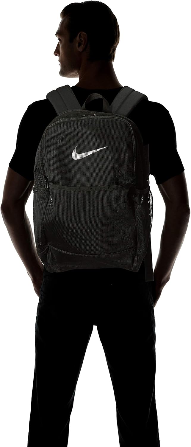 NIKE Brasilia Mesh Backpack 9.0, Black/Black/White, Misc: Clothing