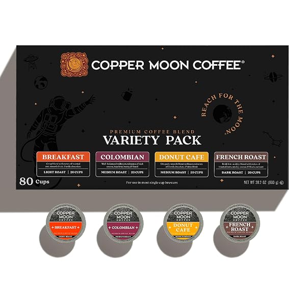 COPPER MOON SINGLE SERVE COFFEE PODS FOR KEURIG K-CUP BREWERS, LIGHT MEDIUM & DARK ROAST, VARIETY PACK, 80 COUNT