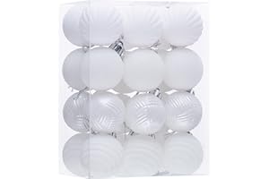 Valery Madelyn 1.6" Small Christmas Ornaments Tree Decorations Set, 24ct White Shatterproof Ball Hanging Ornament Bulk for Xmas Holiday Party Decor