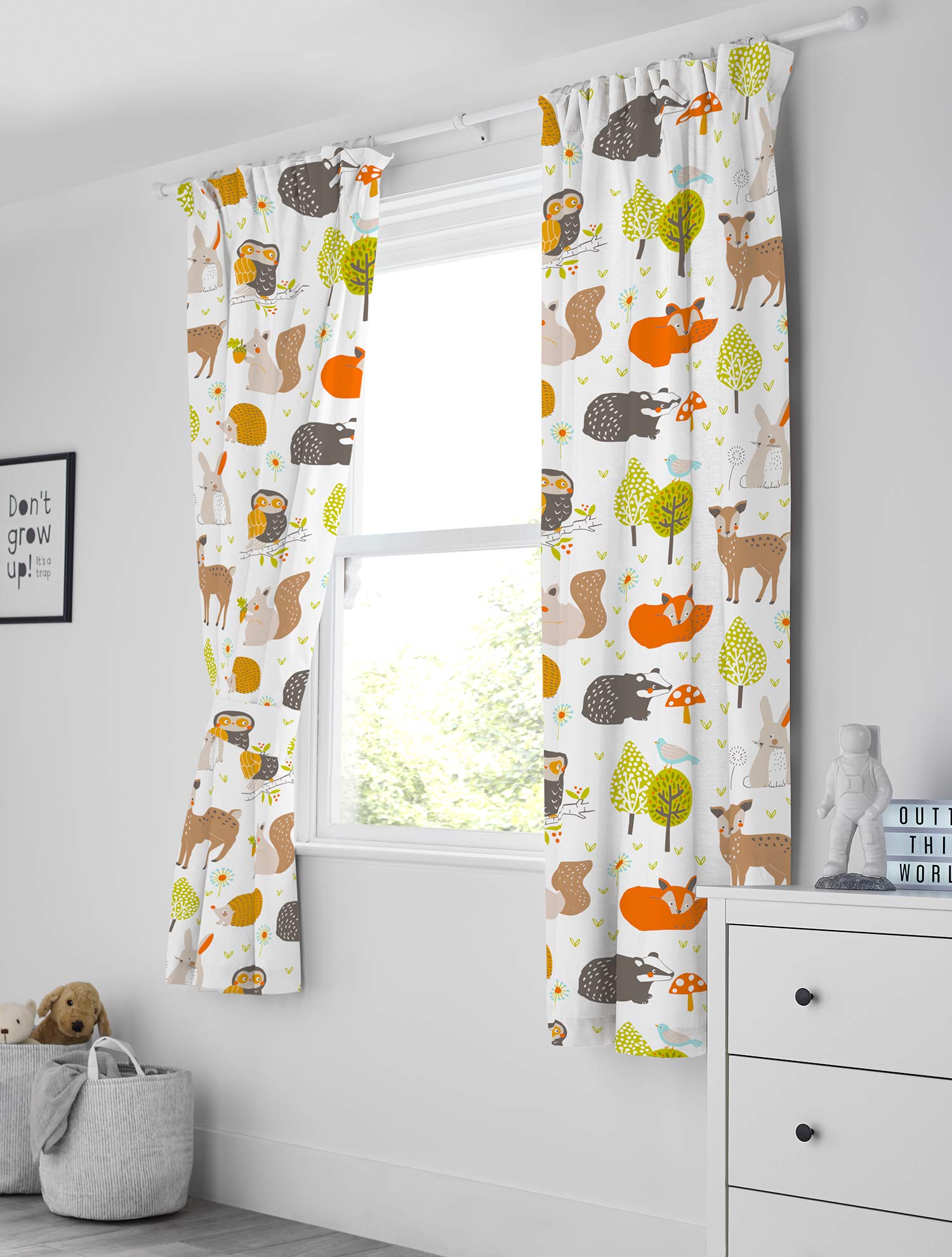 Bloomsbury Mill - Kids Curtains for Boys & Girls Bedroom - Woodland Animals - Lined Curtain Pair with Tiebacks - Nursery Curtains for Childrens Baby Room - 66X72 inch drop (168x183cm)