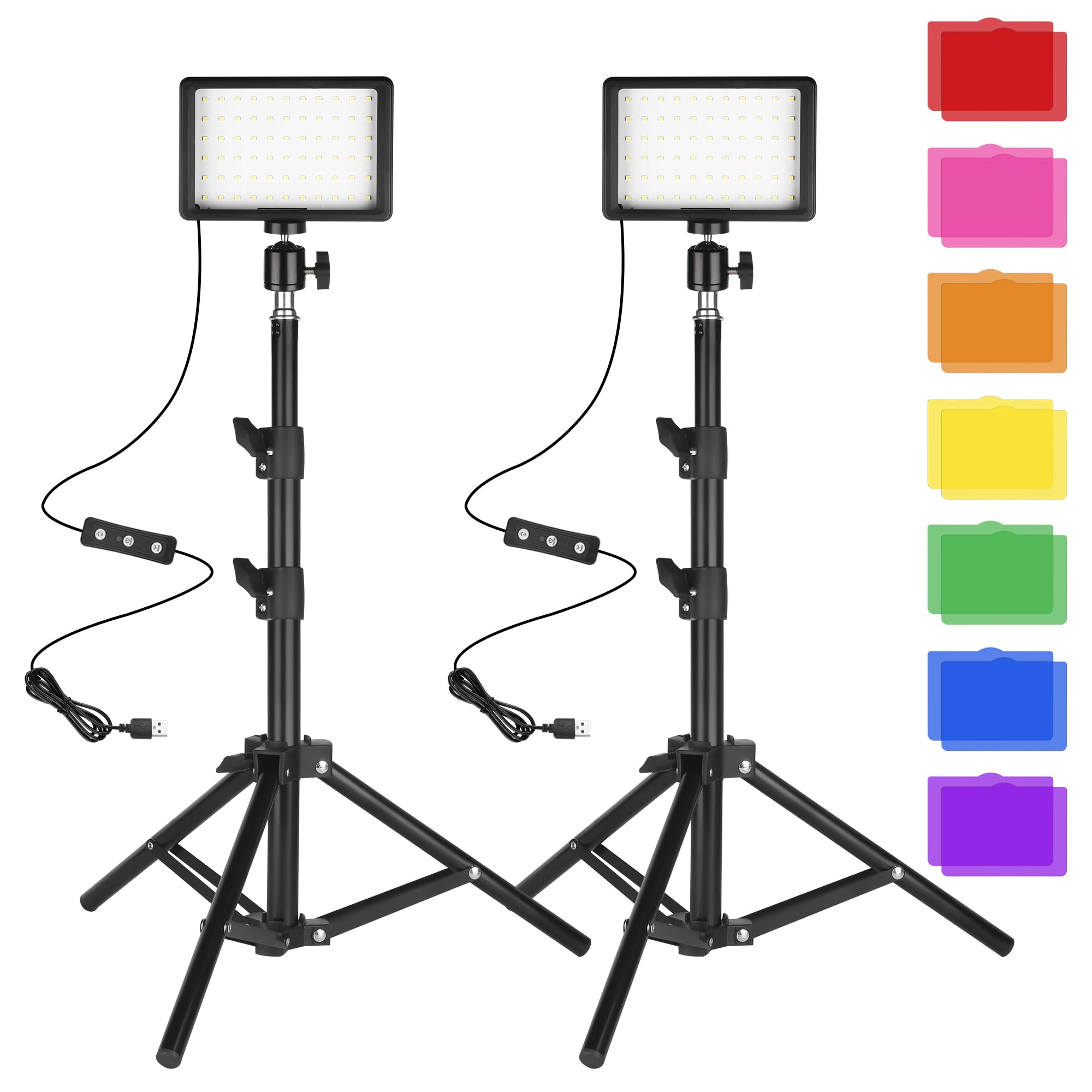 Photo 1 of LED Photo Video Light 2-Pack, Ci-Fotto Dimmable 5600K USB LED Continuous Light Photography Light with Tripods and Color Filters for Photo Studios, YouTube, TikTok, Video Recording, Game Streaming