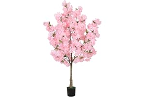 4Ft Tall Artificial Cherry Blossom Tree, Faux Pink Tree with Plastic Nursery Pot,Fake Plants Artificial Plants for Home Offic