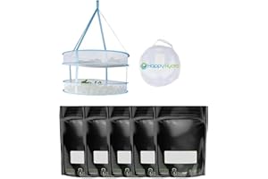 Happy Hydro 2-Tier Drying Rack + Windowed Grove Bags 1oz (5) - Perfect for Efficient Drying and Curing