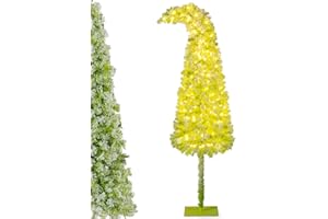 DORTALA 7 FT Pre-lit Grinchs Christmas Tree, Pencil Flocked Artificial Whimsical Xmas Tree with Bendable Top, 160 Warm White 