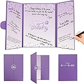 Crenics Purple Happy Birthday Decorations, Creative Birthday Guest Sign in Book Alternative, Birthday Signature Book 12" x 18", Great Birthday Gifts for Women or Girls